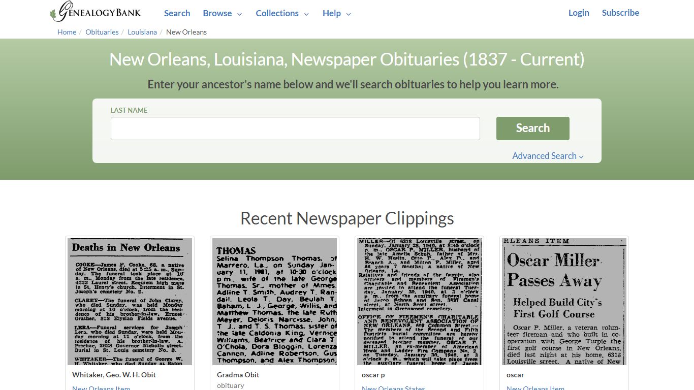 New Orleans, Louisiana Obituary Archive Search | GenealogyBank